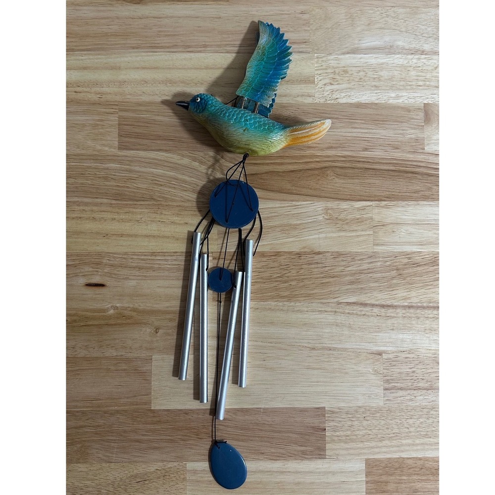 Bluebird Wind Chime Resin Teal Blue Bird Garden Decor Outdoor Hanging Ornament